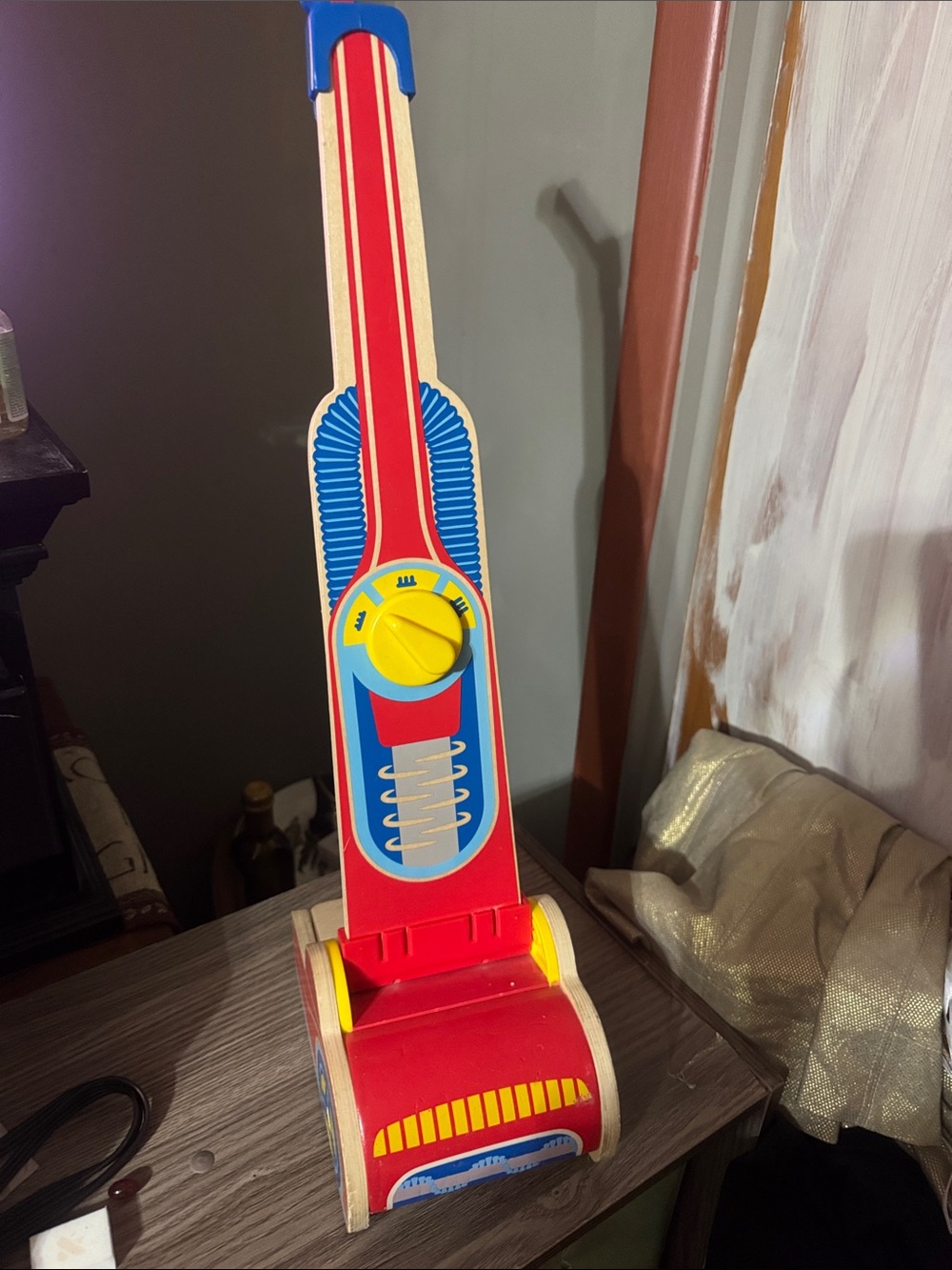 Melissa & Doug Red and Blue Wooden Push Toy Vacuum